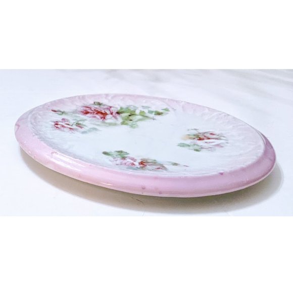 Pair (2) Vintage Round Floral TRIVET PLATES Pink and White Rose and Floral Print - Picture 6 of 6